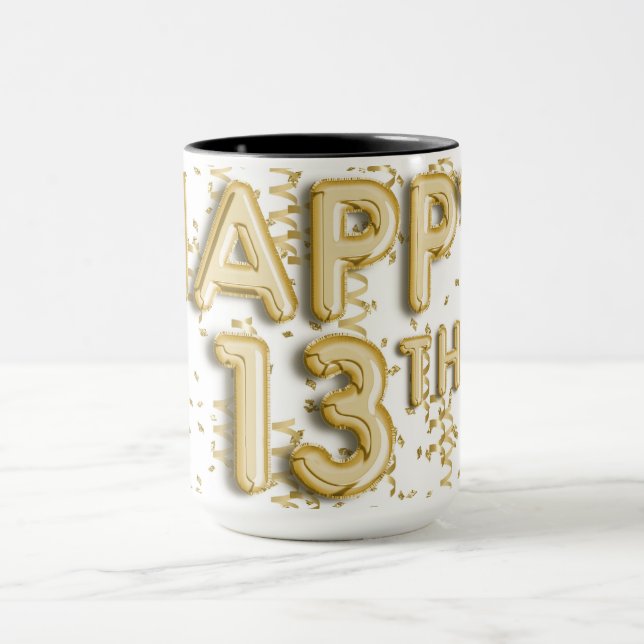 Gold Streamers Happy 13th Birthday Mug (Center)