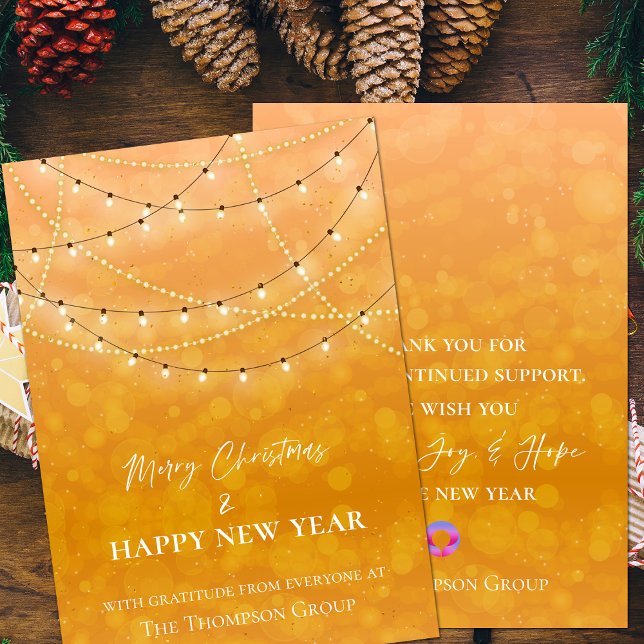 Gold String Lights Christmas New Year Corporate  Card (Gold String Lights Christmas New Year Corporate Holiday Note Card)