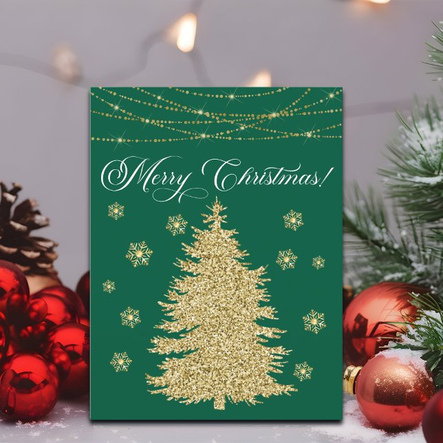 Gold String Lights Christmas Tree Merry Christmas Holiday Postcard (Creator Uploaded)