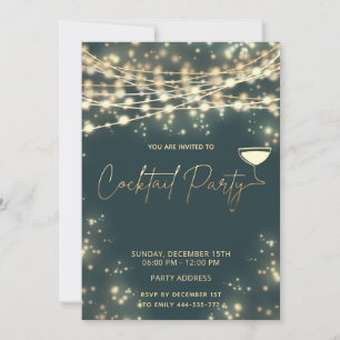 Gold string lights corporate Cocktail party  Invitation