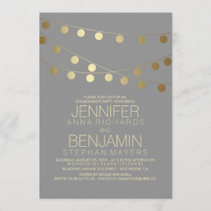 Gold String Lights Modern Engagement Party Invitation