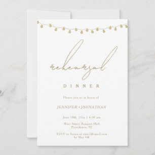 Gold String Lights Rehearsal Dinner Invitation