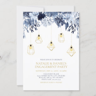 Gold String Lights, Winter Floral Engagement Party Invitation