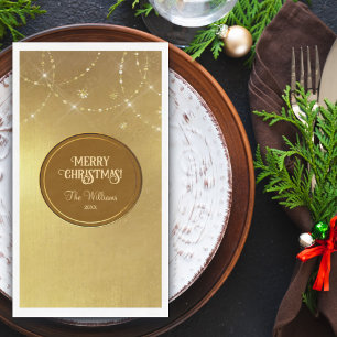 Gold Strings Snowflakes Gold Metallic Napkin