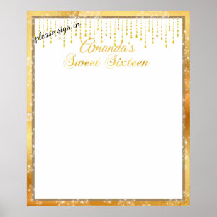 Gold Strings Sweet Sixteen Sparkle Stars Poster