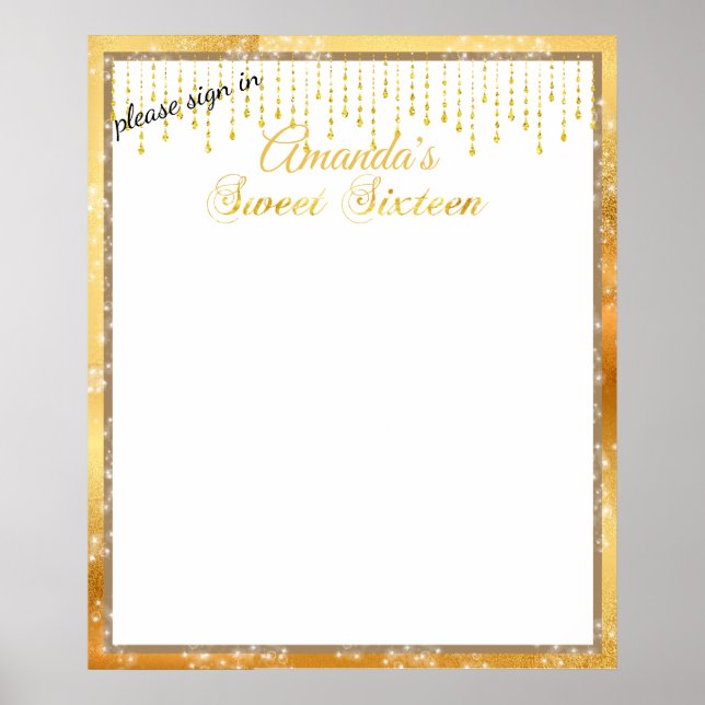 Gold Strings Sweet Sixteen Sparkle Stars Poster (Front)