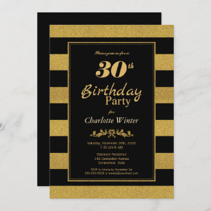 Gold Stripe 30th Birthday Party Invitation