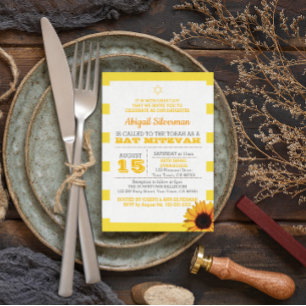 Gold Stripe and Sunflower Bat Mitzvah Invitation