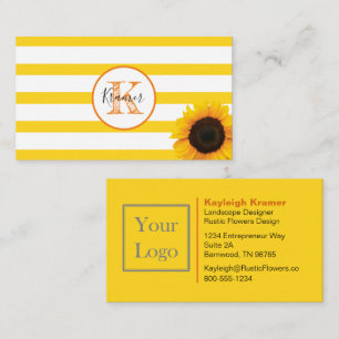 Gold Stripe and Sunflower Monogrammed Business Card
