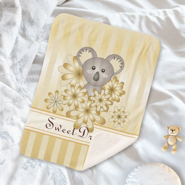 Gold Stripe Cute Baby Koala Sherpa Blanket (Creator Uploaded)