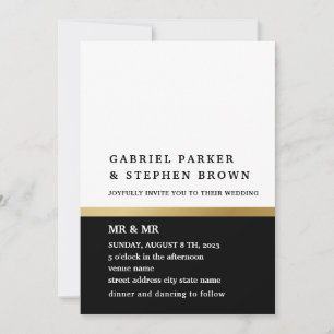 Gold stripe. Elegant black and white gey Wedding Invitation