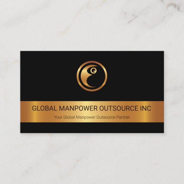 Gold Stripe Gold Manpower Logo Recruitment Business Card (Front)
