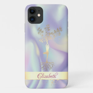 Gold Stripe Holographic Tree Women Silhouette iPhone 11 Case