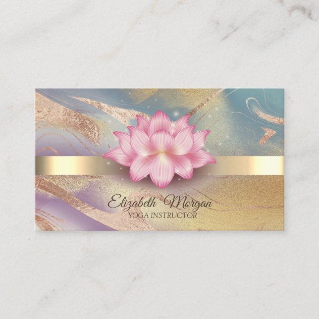 Gold Stripe, Lotus Colourful Yoga  Business Card (Front)