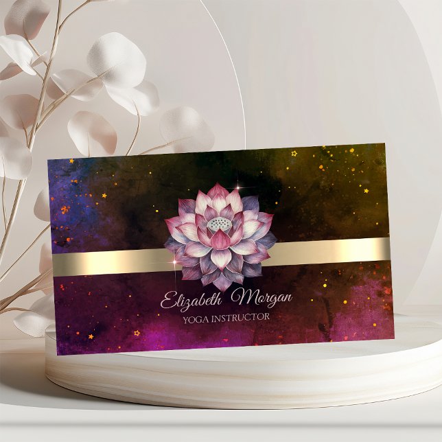  Gold Stripe Lotus Flower Burgundy Business Card (Creator Uploaded)