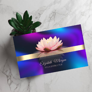 Gold Stripe Lotus Flower Holographic Business Card