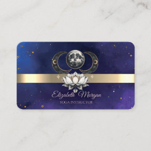 Gold Stripe Lotus Moon Blue Yoga Instructor Business Card