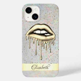 Gold Stripe, Metallic Dripping Lips Holographic Ca Case-Mate iPhone 14 Case