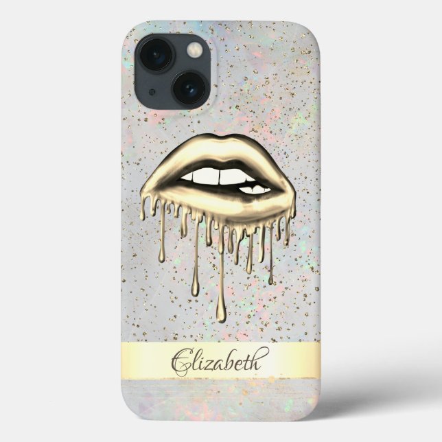 Gold Stripe, Metallic Dripping Lips Holographic Case-Mate iPhone Case (Back)