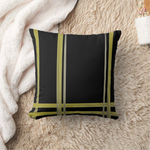 Gold Stripe on Black Throw Pillow