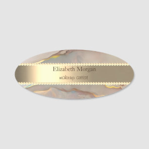 Gold Stripe, Pearls Blush Pink Marble Gold Name Tag