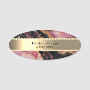  Gold Stripe, Pearls Burgundy Marble Name Tag
