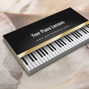 Gold Stripe Piano Lessons Dark Business Card