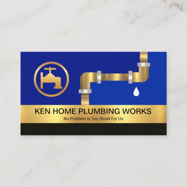 Gold Stripe Plumbing Pipes Plumber Service Business Card (Front)