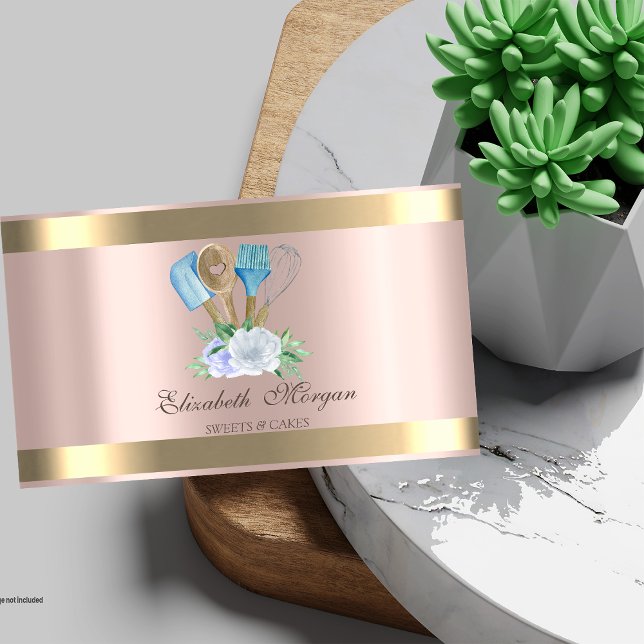  Gold Stripe Rose Gold Bakery Hand Tools Business Card (Creator Uploaded)