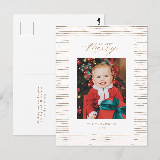 Gold Stripe So Very Merry Photo Christmas Postcard (Front/Back)