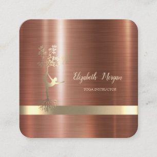 Gold Stripe,Tree Women Silhouette Brown Metallic Square Business Card