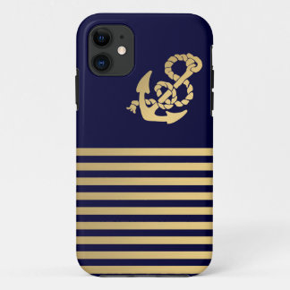 Gold stripe with gold anchor iPhone 11 case