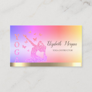 Gold Stripe Yoga Instructor Pink Glitter Women Business Card
