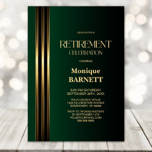 Gold Striped Black Green Retirement Party Invitation