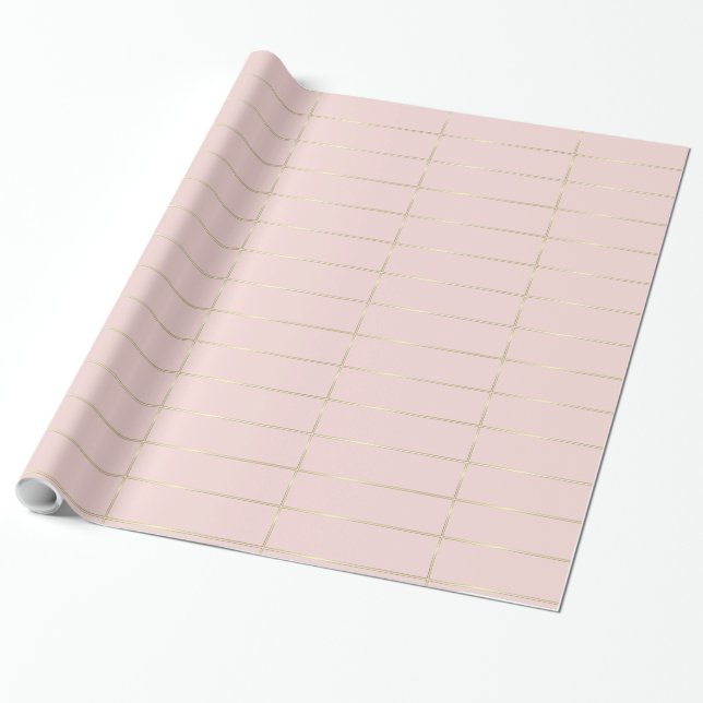 Gold Striped Blush Pink Glamour Shiny Design Wrapping Paper (Unrolled)