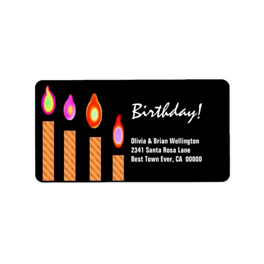 Gold Striped Candles Birthday Personalised Address Label