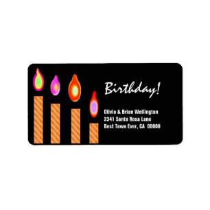 Gold Striped Candles Birthday Personalised Label
