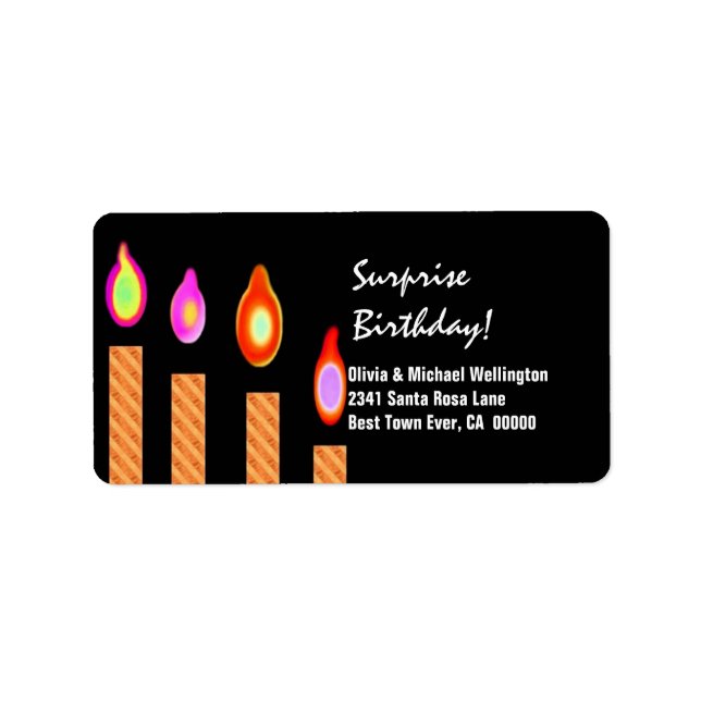 Gold Striped Candles Surprise Birthday Label (Front)