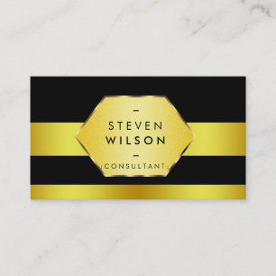 Gold Striped Elegant Retro Hexagon Business Card