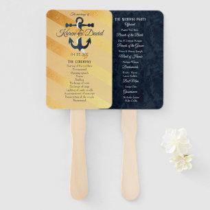 Gold striped foil anchor wedding program hand fans