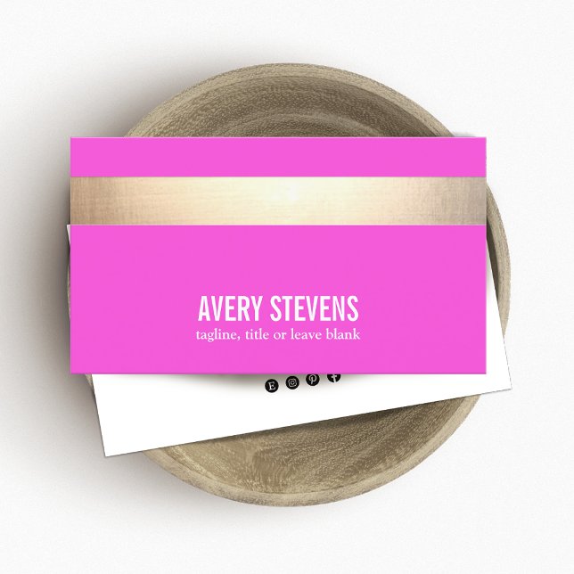 Gold Striped Modern Hot Pink Beauty Salon Business Card (Creator Uploaded)