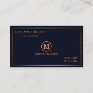 Gold Striped Monogrammed Modern Stylist Navy Blue Business Card