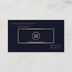 Gold Striped Monogrammed Modern Stylist Navy Blue Business Card