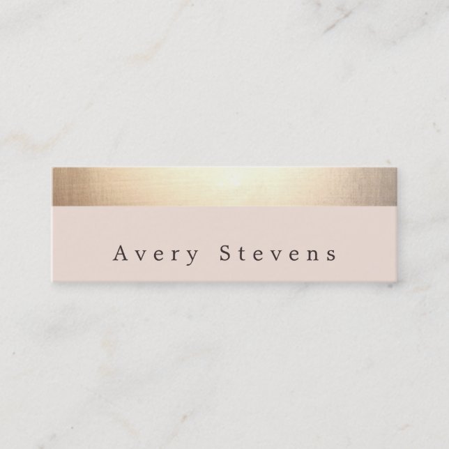 Gold Striped (no shine) Modern Stylish Light Pink Mini Business Card (Front)