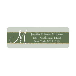 Gold Striped Olive Monogram Initials Name Labels