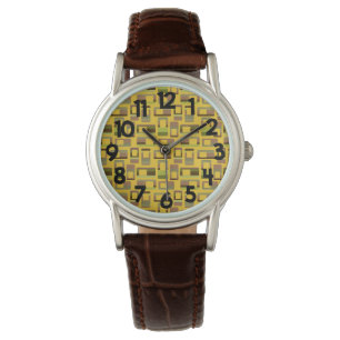 Gold Striped Rectangles  Watch
