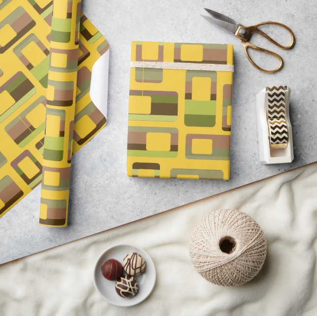 Gold Striped Rectangles  Wrapping Paper (Crafts)