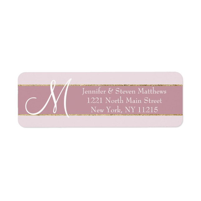 Gold Striped Rose Pink Monogram Initials Name (Front)