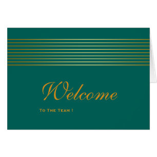 Gold Striped Sleek Green Welcome Card