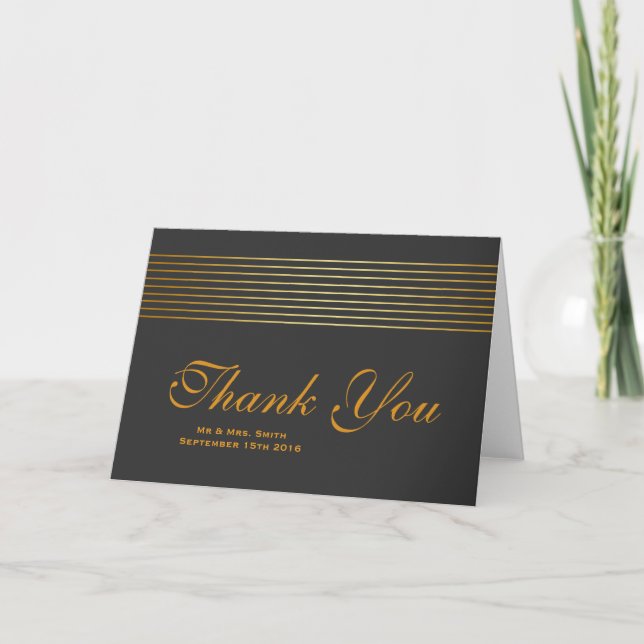 Gold Striped Sleek Thank You Card (Front)